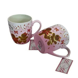 Peppermint & Pine Christmas Gingerbread Cookies Pink Gold Soft Touch Mug Cup Set